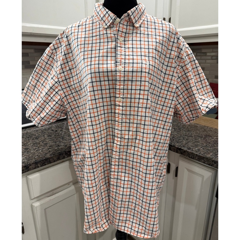 Duck Head Mens XXL Short Sleeve Button‎ Down Shirt Orange Navy Plaid Cotton